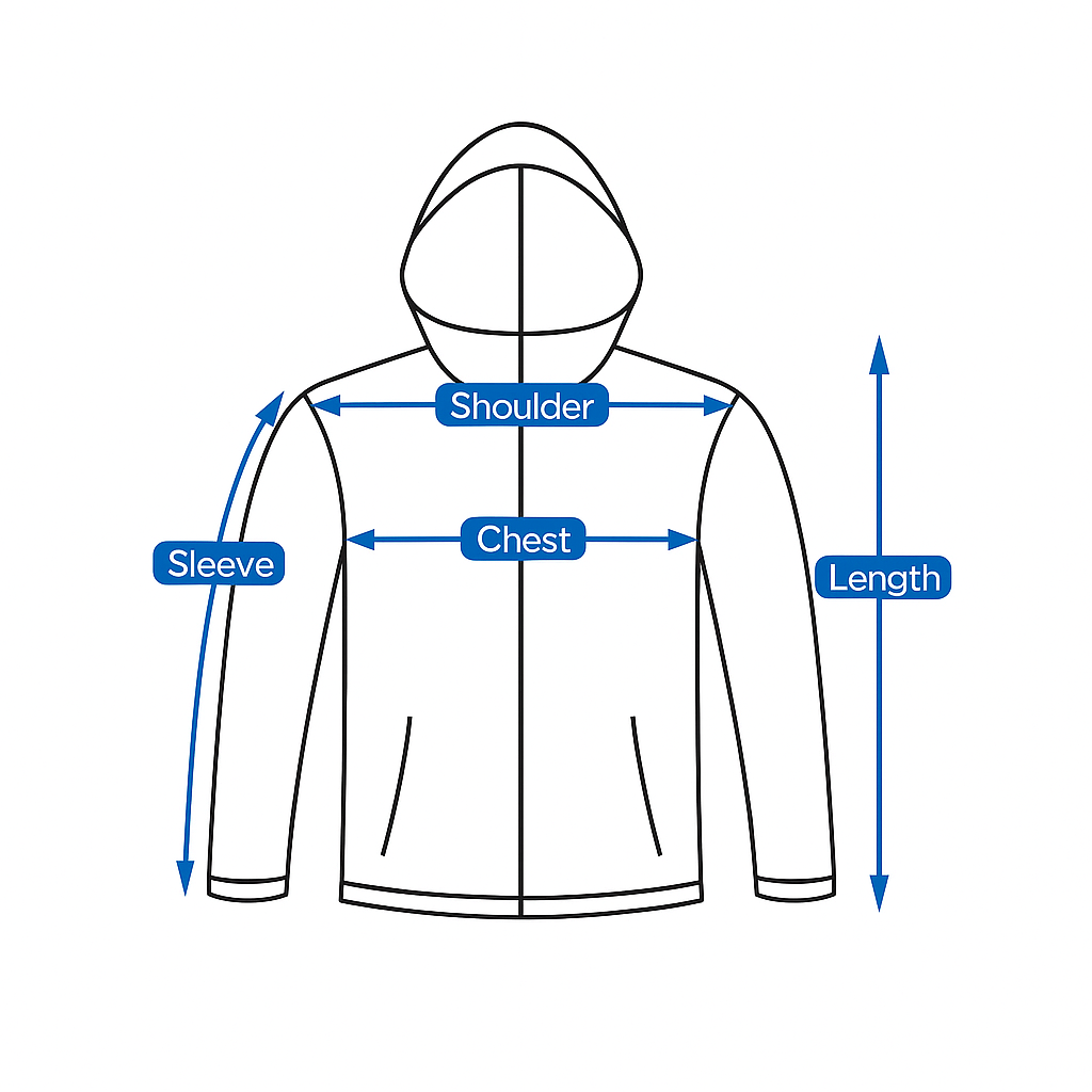 How to measure: length, chest, sleeve, shoulder